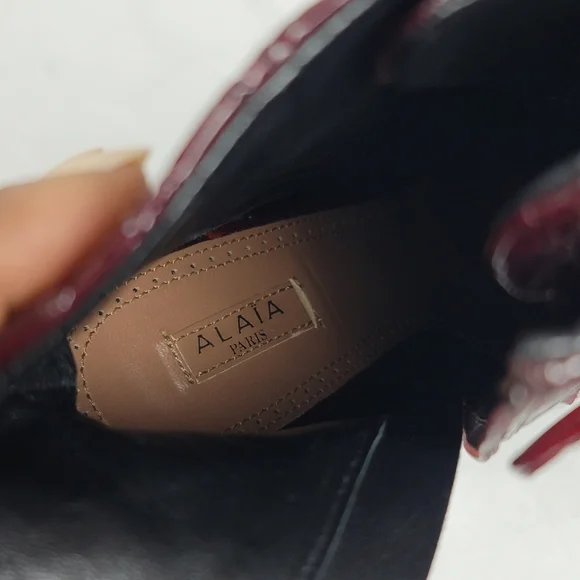 Alaia Calzature Donna Croco Burgundy Patent Leather Ankle Wedge Boots Size 37.5